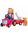 Set Simba Papusa Evi Love 12 cm, tractor cu remorca si
