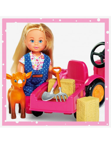 Set Simba Papusa Evi Love 12 cm, tractor cu remorca si