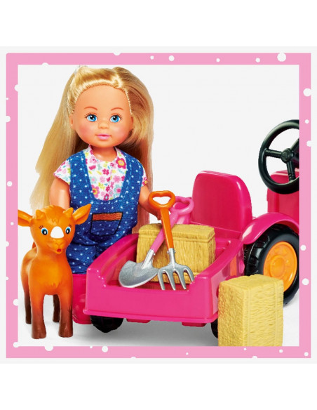 Set Simba Papusa Evi Love 12 cm, tractor cu remorca si