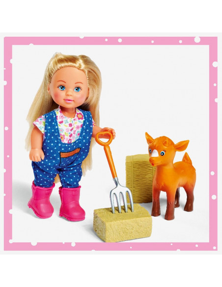 Set Simba Papusa Evi Love 12 cm, tractor cu remorca si