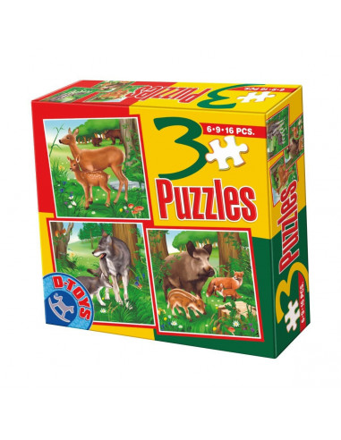 Animale Salbatice, 3 Puzzle-Uri D-Toys Model 3 - 6, 9, 16
