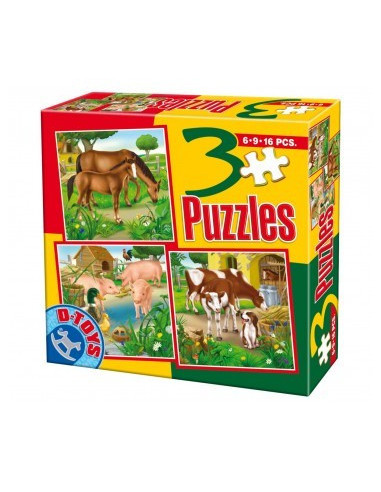 Animale Domestice, 3 Puzzle-Uri D-Toys Model 2 - 6, 9, 16