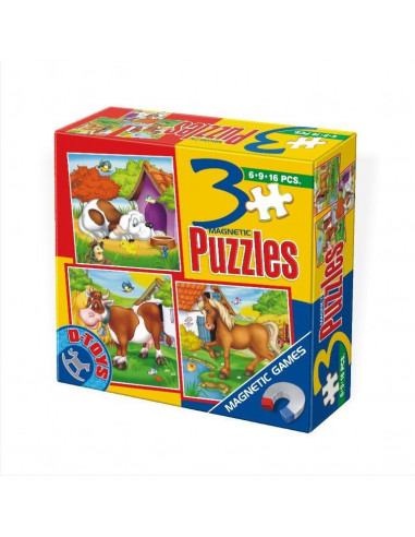 Animale Domestice, 3 Puzzle-Uri D-Toys - 6, 9, 16 Piese