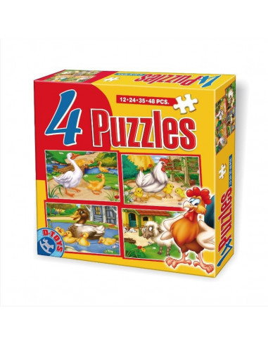 Animale Domestice, 4 Puzzle-Uri Maxi D-Toys - 12, 24, 35, 48