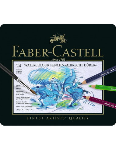 FC117524,Creioane colorate Faber-Castell Acuarela A.Durer, 24 culori, cutie metal