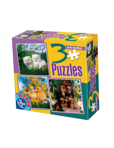 3 Puzzle-Uri D-Toys Foto Animale Domestice Model 1 - 6, 9, 16