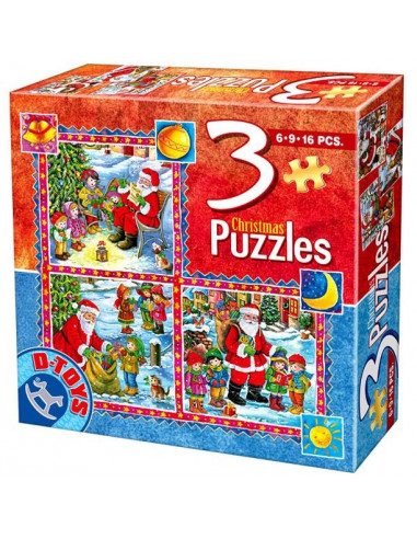 3 Puzzle-Uri Craciun D-Toys, Model 2 - 6, 9, 16