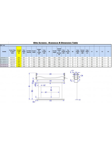 Ecran de proiectie electric, 265.7 x 149,4 cm, incastrabil in