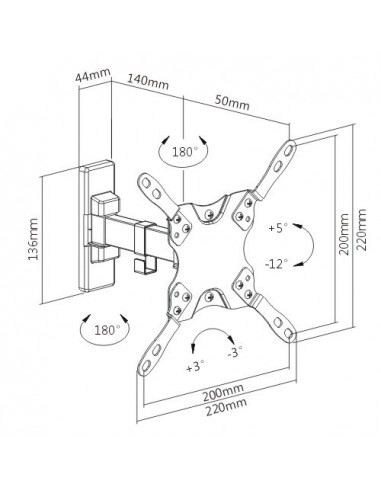 Suport TV perete Full Motion Blackmount LDA21-221, diagonale