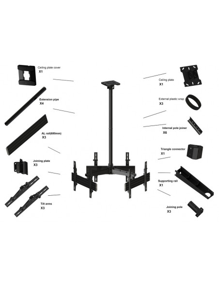 Suport de tavan pentru 3 Televizoare Multibrackets model MBC3U