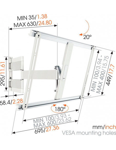 Suport TV perete, reglabil, Vogel's THIN 545, 40''-65''(101cm -