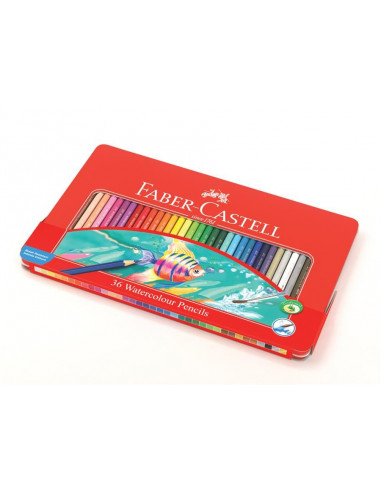 FC115931,Creioane Colorate Acuarele Faber-Castell, 36 Buc, cu Pensula, Cutie Metal