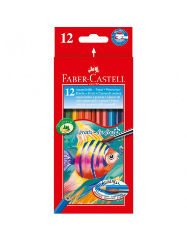 FC114413,Creioane Colorate Acuarela Faber-Castell 12 Buc + pensula