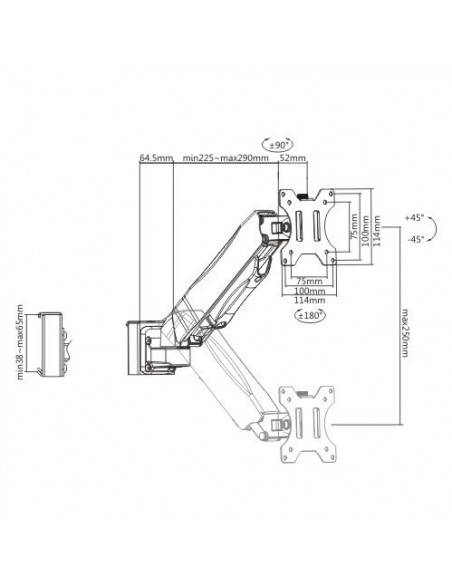Suport monitor Gas Spring Single pentru SLAT Wall, Blackmount