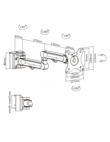 Suport monitor pentru SlatWall, Blackmount SW03-12, 17"-32"