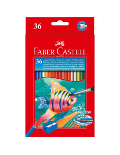 FC114437,Creioane Colorate Acuarela Faber-Castell 36 Buc + pensula