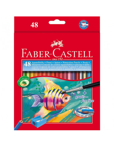 FC114448,Creioane Colorate Acuarela Faber-Castell 48 Buc + pensula