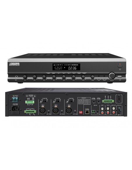 Amplificator cu mixer 250W, 2 zone, cu Remote Paging DSPPA