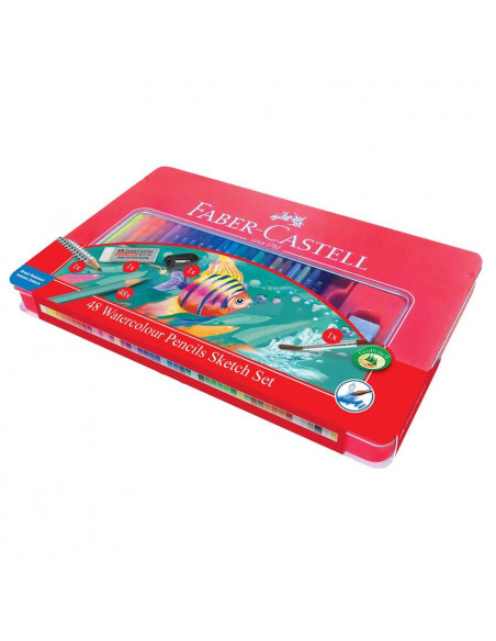 FC115933,Creioane Colorate Acuarele Faber-Castell, 48 Culori, 4 Accesorii Cutie