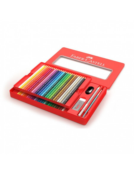 FC115933,Creioane Colorate Acuarele Faber-Castell, 48 Culori, 4 Accesorii Cutie