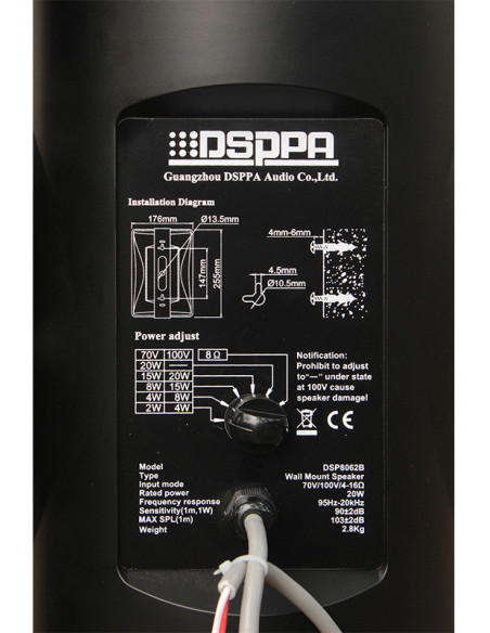 Boxa de perete 20W, DSPPA DSP8062, 100V, 100Hz-20Hz