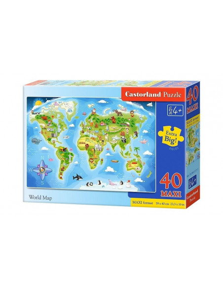 Harta Lumii, Puzzle Castorland Maxi, 40 Piese,Uniq40117