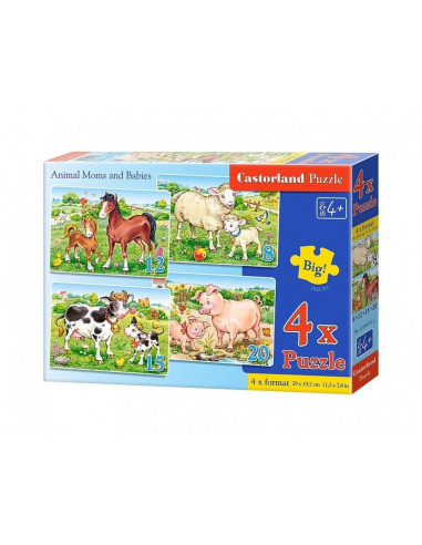 Animal Moms And Babies, Puzzle Castorland 4 In 1 - 8, 12, 15