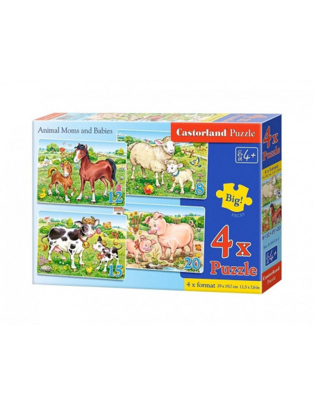 Animal Moms And Babies, Puzzle Castorland 4 In 1 - 8, 12, 15