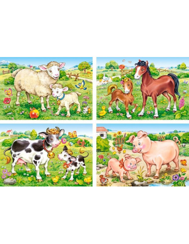 Animal Moms And Babies, Puzzle Castorland 4 In 1 - 8, 12, 15