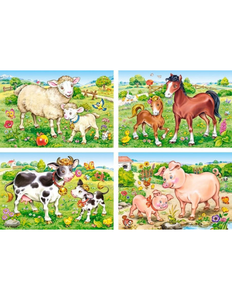 Animal Moms And Babies, Puzzle Castorland 4 In 1 - 8, 12, 15