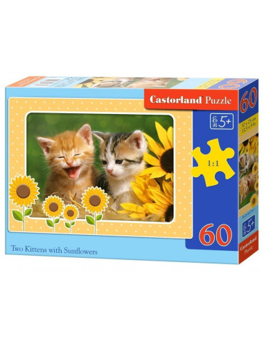 Two Kittens With Sunflower, Puzzle Castorland, 60 Piese,Uniq6779