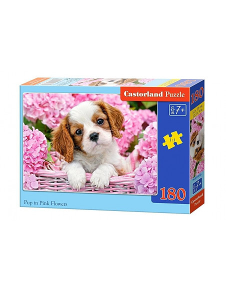 Pup in Pink Flowers, Puzzle Castorland, 180 piese,Uniq18185
