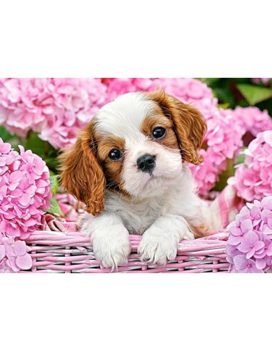 Pup in Pink Flowers, Puzzle Castorland, 180 piese,Uniq18185
