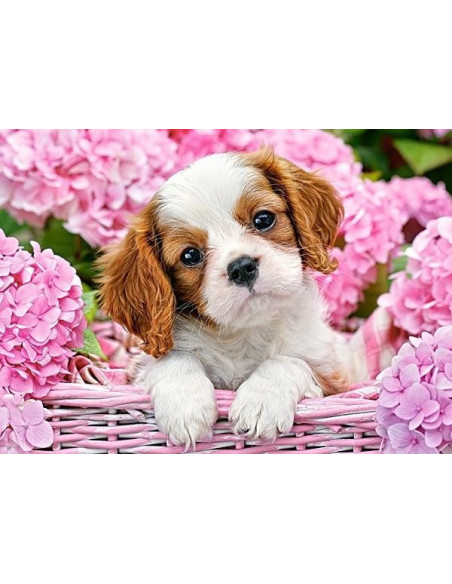 Pup in Pink Flowers, Puzzle Castorland, 180 piese,Uniq18185
