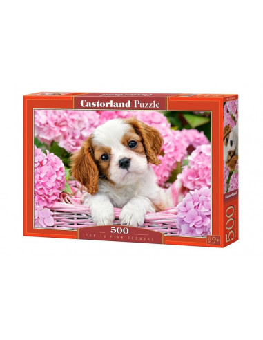 Pup in Pink Flowers, Puzzle Castorland, 500 piese,Uniq52233