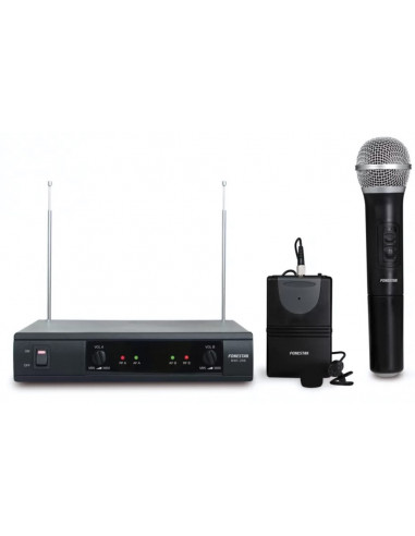 Microfon Wireless dublu de mana + Lavaliera Fonestar