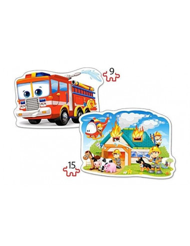 Pompieri, Puzzle Castorland 2 in 1 - 9, 15 piese,Uniq20058