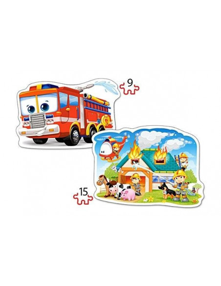 Pompieri, Puzzle Castorland 2 in 1 - 9, 15 piese,Uniq20058