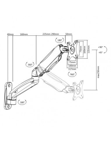 Suport Monitor de perete Blackmount LDA31-112, diagoanle