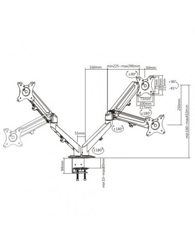 Suport 2 monitoare Gas Spring Blackmount MNT25-2, 17"-27", 6.5