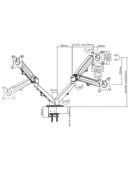 Suport 2 monitoare Gas Spring Blackmount MNT25-2, 17"-27", 6.5