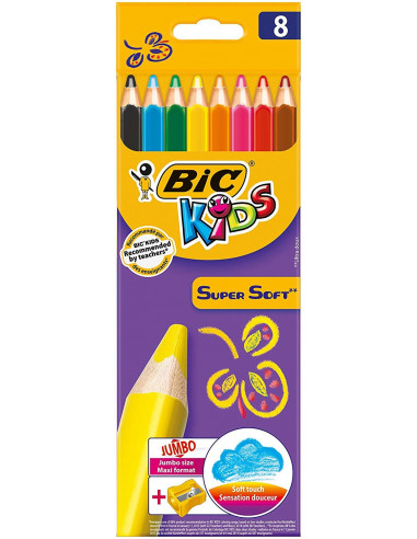 Creioane colorate BIC Supersoft + ascutitoare, 8 buc/set,8959211