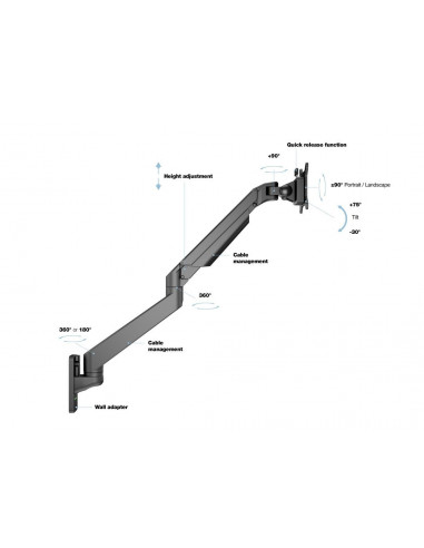 Suport monitor de perete Gas Lift Multibrackets 1010, Negru