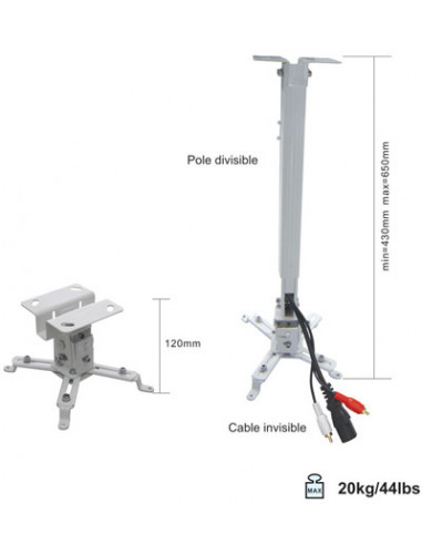Suport videoproiector tavan EATV2, alb, reglabil, 43-65