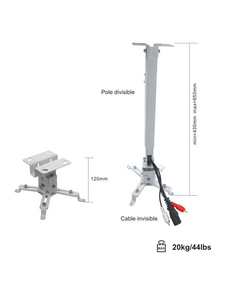 Suport videoproiector tavan EATV2, alb, reglabil, 43-65
