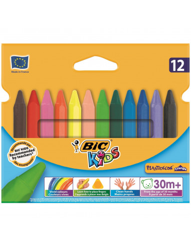 Creioane cerate BIC plastifiate Plastidecor Triunghiulare, 12