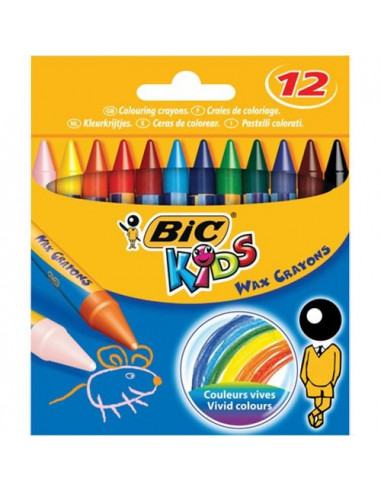 Creioane cerate BIC plastifiate Wax Crayons, 12 buc/set,927829