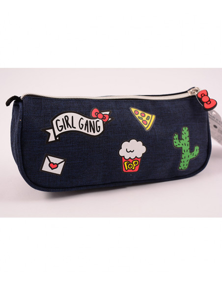 PENAR ETUI TRIUNGHIULAR HELLO KITTY DENIM ALBASTRU