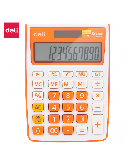 CALCULATOR BIROU 12DIG ALB-PORTOCALIU 1238 DELI,DLE1238O+++