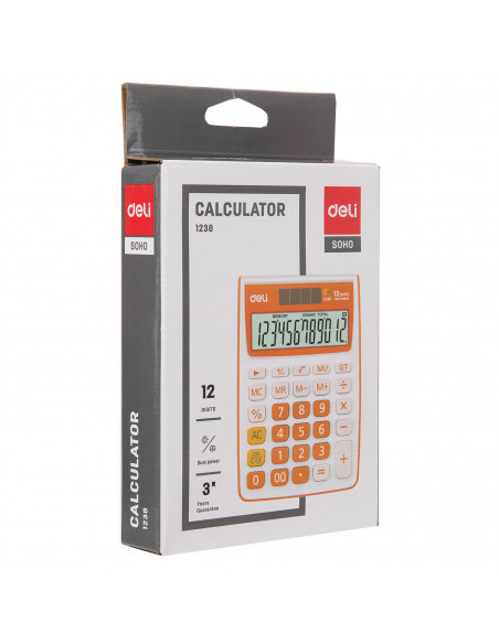 CALCULATOR BIROU 12DIG ALB-PORTOCALIU 1238 DELI,DLE1238O+++